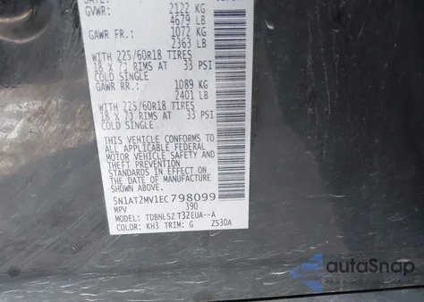 2014 Nissan Rogue Sl z USA, uszkodzony, nr VIN 5N1AT2MV1EC798099